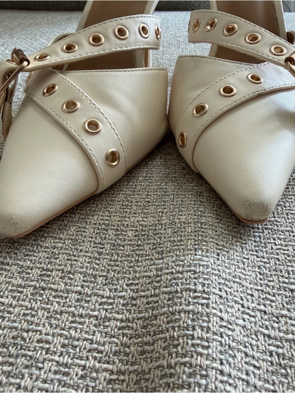 Cream Pointed-Toe Buckle Mule Heels - Picture 6 of 10